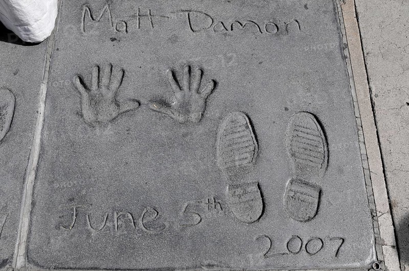 Handprints and footprints of MATT DAMON, Hollywood Boulevard, Los Angeles, California, USA, North America