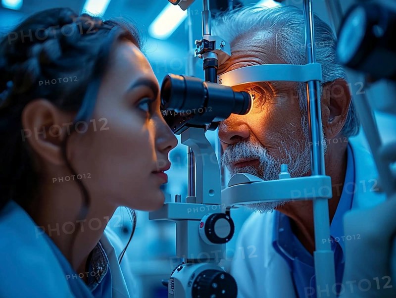 Examination at the ophthalmologist, prevention of poor eyesight, cataracts, blindness, retinal detachments, glasses AI generated