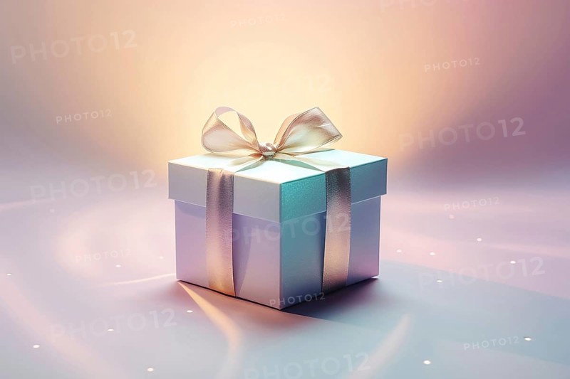Gift box. KI generiert, generiert AI generated, rainbow, glitter, bow