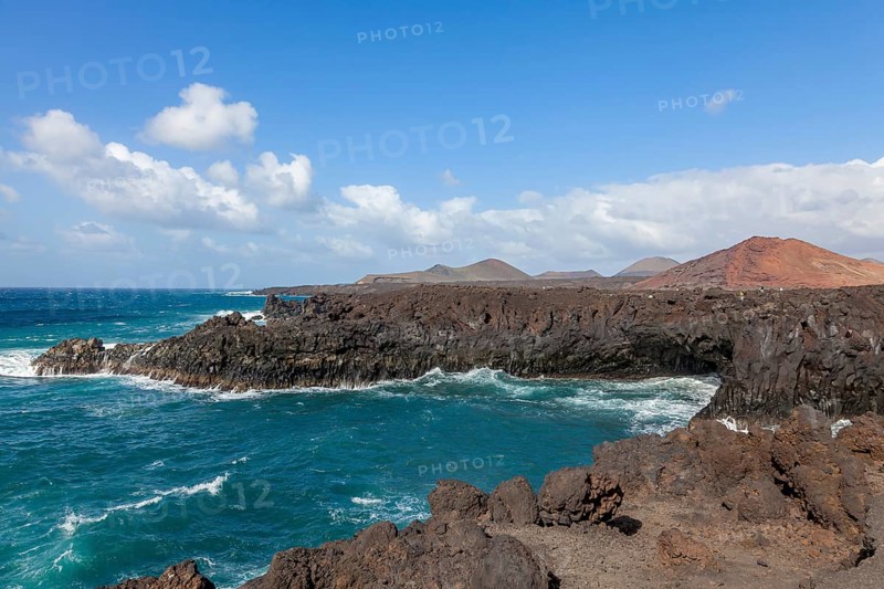 Rocky coast of Los Hervideros, volcanic landscape, Timanfaya National Park, Lanzarote, Canary Islands, Spain, Europe