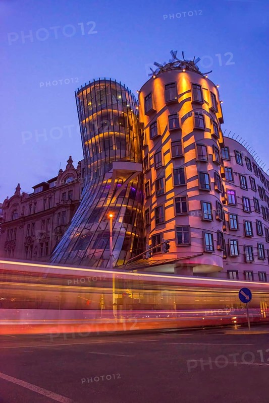 Dancing House of Prague (or Ginger and Fred building) a gem of modern architecture in Prague, Czech Republic, by night. Long exposure photography, Europe