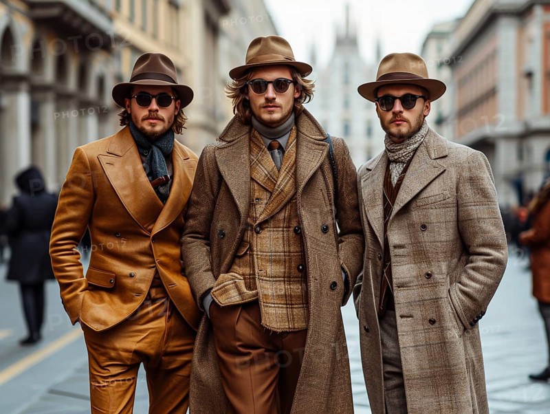 Fashion in Italy, men and women posing with new trendy fashion generated in Milan, AI generated
