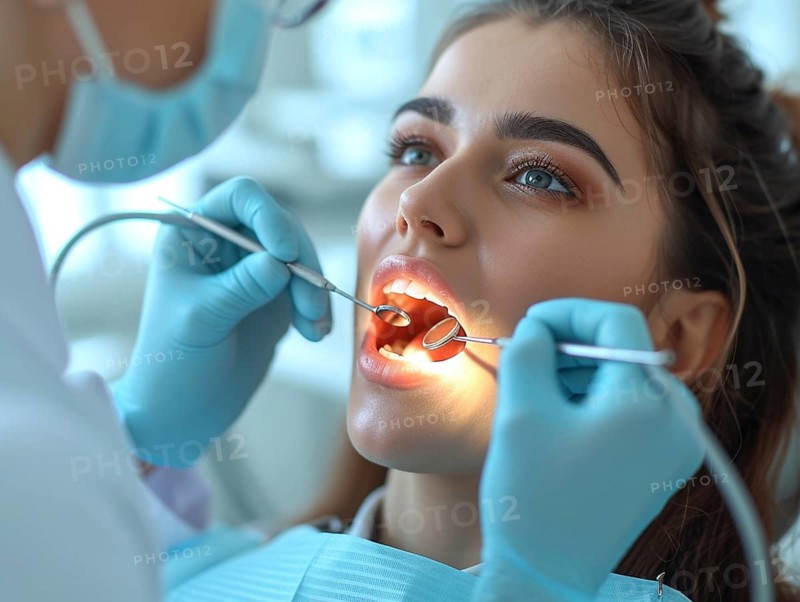 A patient is treated in a dental practice by a dentist, AI generated