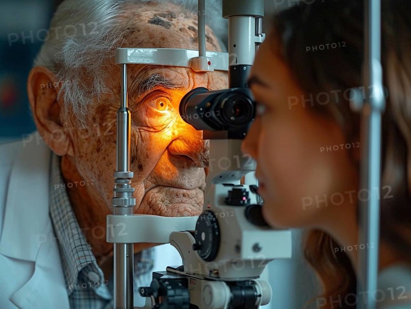 Examination at the ophthalmologist, prevention of poor eyesight, cataracts, blindness, retinal detachments, glasses AI generated