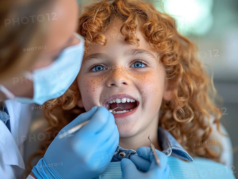 A patient is treated in a dental practice by a dentist, AI generated