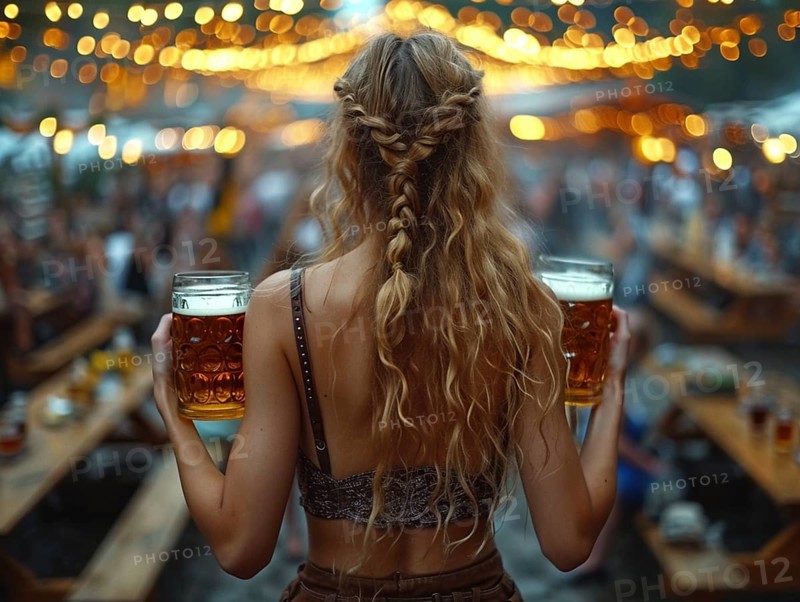 Oktoberfest, beer garden celebrations in the beer tent, AI generated
