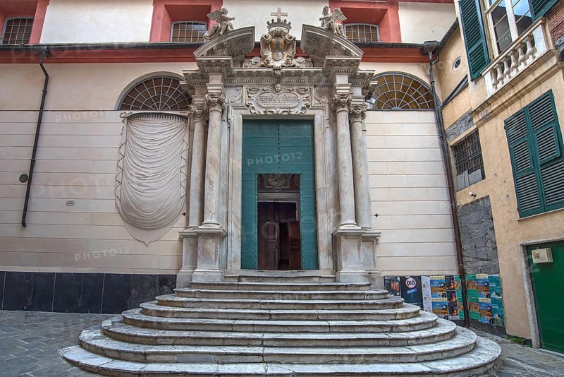 Entrance portal of the baroque Basilica di San Siro, the oldest church in the city, Via S. Siro, 4, Genoa, Italy, Europe