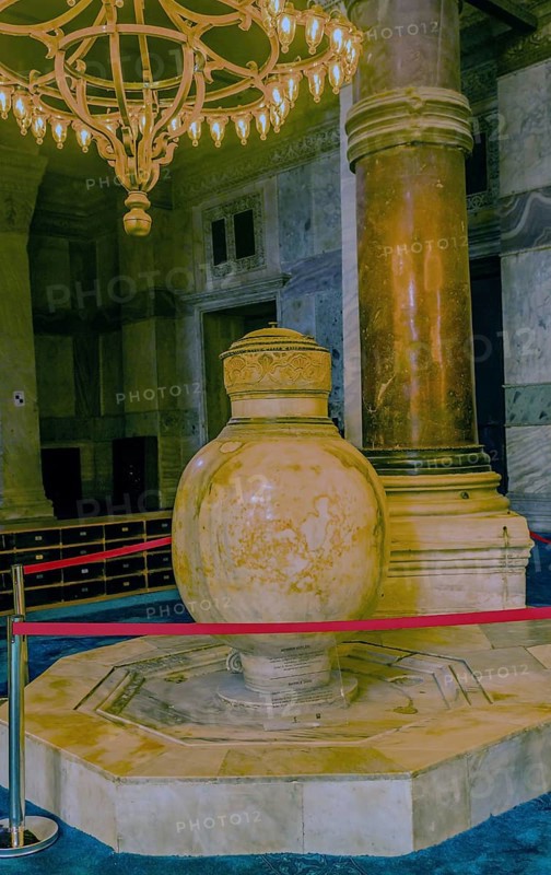 Large 16th century marble jar on display inside Hagia Sopia Mosque in Istanbul, Turkiye