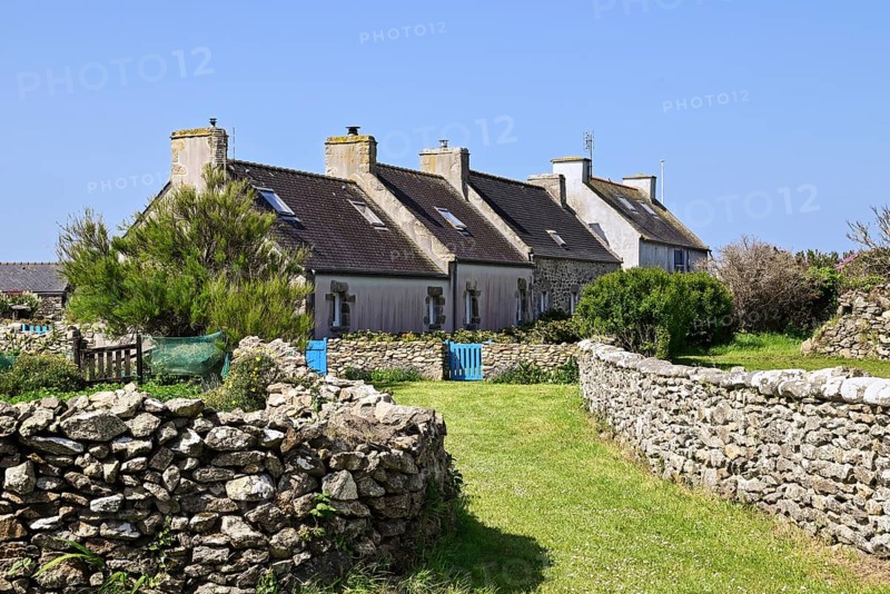 Building and walls of a hamlet, Ouessant Island, Finistere, Brittany, France, Europe