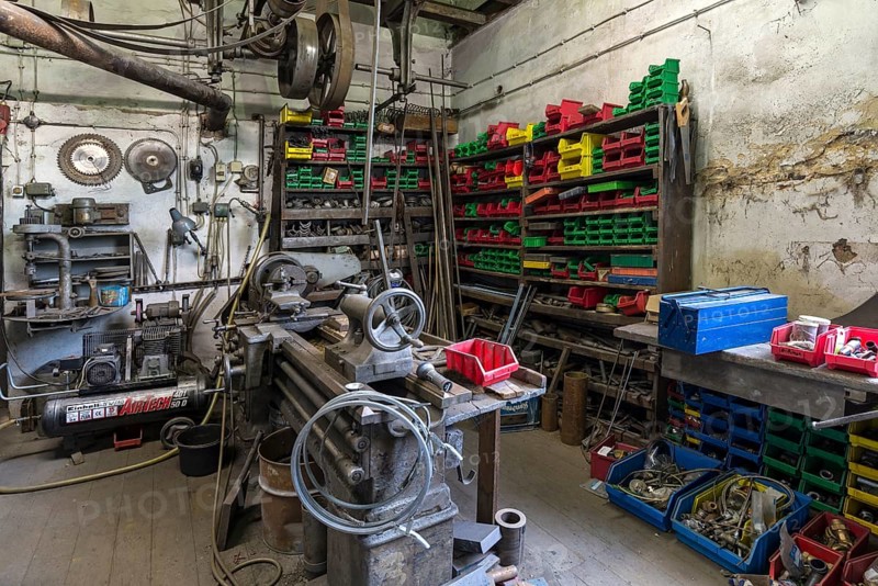 Workshop of a metal powder mill, founded around 1900, Igensdorf, Upper Franconia, Bavaria, Germany, metal, factory, Europe