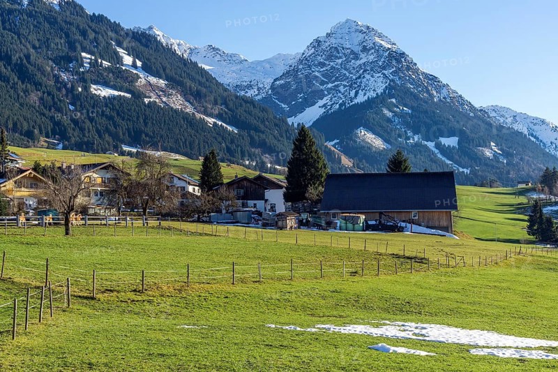 Schoellang, behind Rubihorn, Illertal, Oberallgaeu, Allgaeu, Bavaria, Germany, Europe