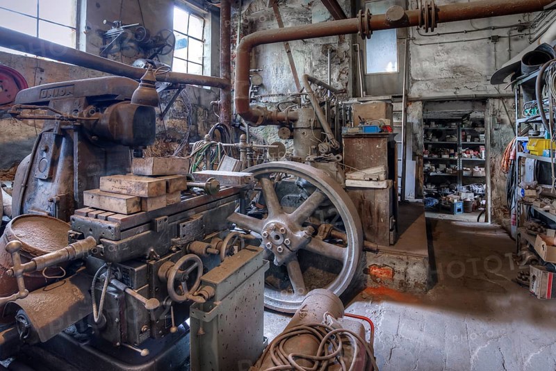 Engine room of a metal powder mill, founded around 1900, Igensdorf, Upper Franconia, Bavaria, Germany, Europe