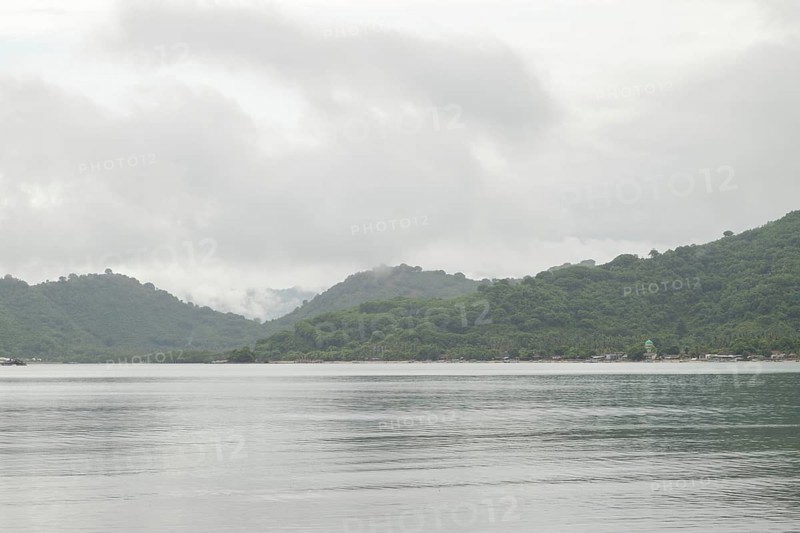 Lombok and Gili Air islands, overcast, cloudy day, sky and sea. Vacation, travel, tropics concept, no people