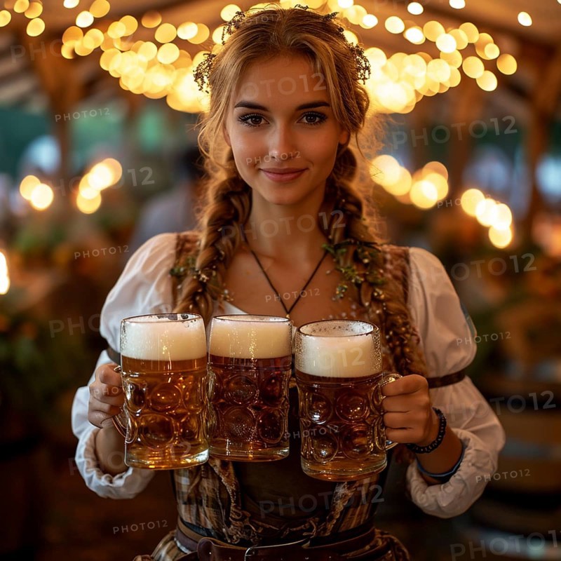 Oktoberfest, beer garden celebrations in the beer tent, AI generated