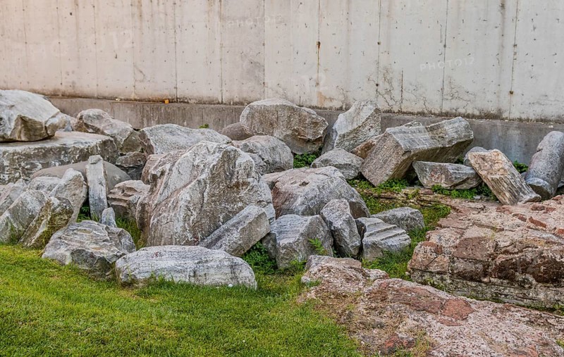 Stone ruins from ancient Ottoman empire in public park in Turkey