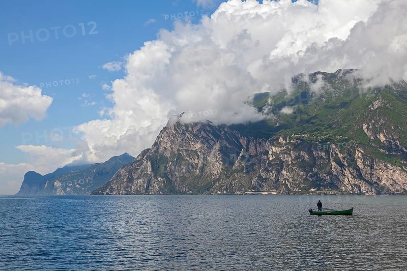 Fisherman on Lake Garda, Torbole, Lake Garda, north shore, Trentino, Italy, Europe