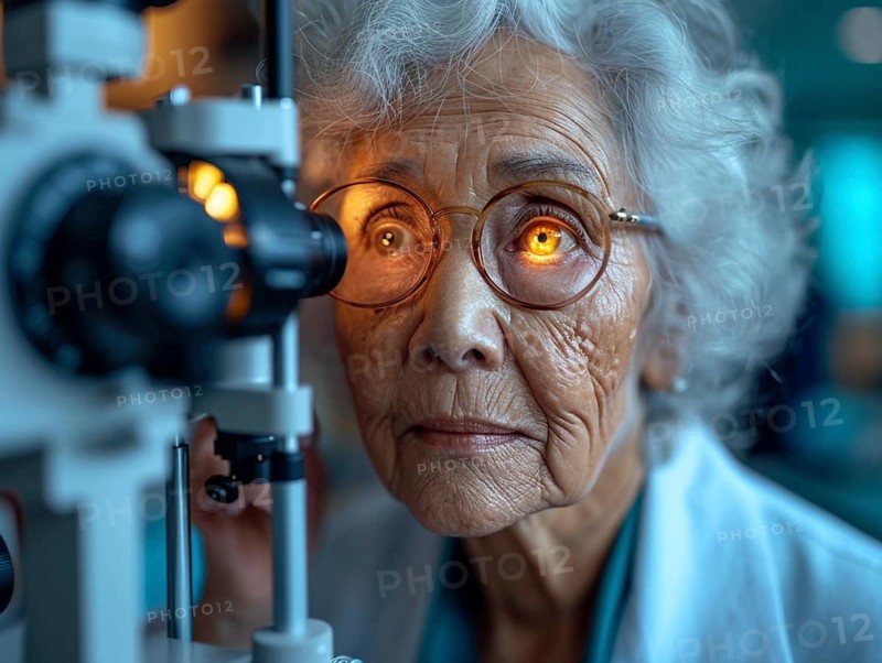 Examination at the ophthalmologist, prevention of poor eyesight, cataracts, blindness, retinal detachments, glasses AI generated