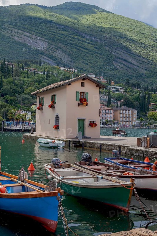 Casa del Dazio customs house at the harbour, built in the 18th century by the Habsburgs on the border between Italy and Austria, Torbole, Lake Garda, north shore, Trentino, Italy, Europe