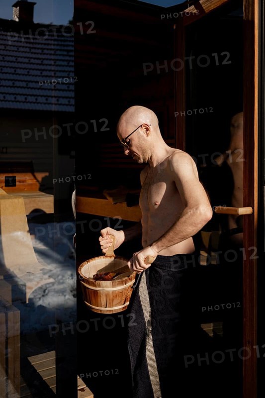 Man taking a sauna