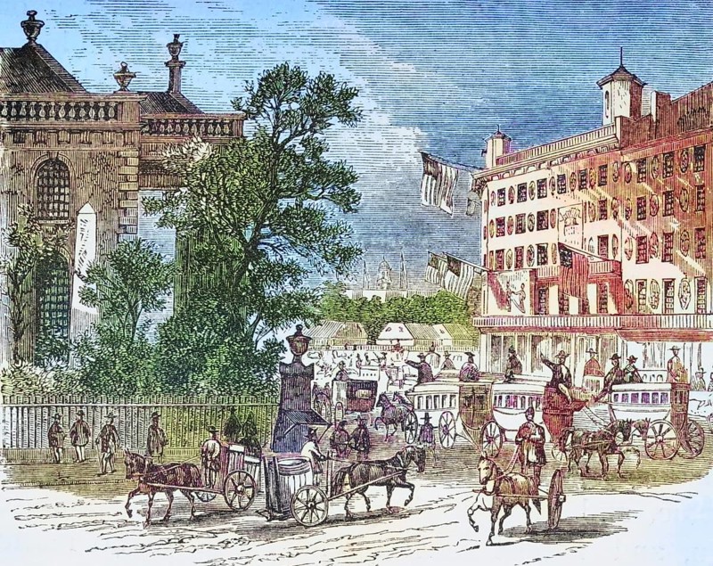 Broadway and St Paul's New York in the 1870s. From American Pictures Drawn With Pen And Pencil by Rev Samuel Manning c. 1880, United States, America, Historic, digitally restored reproduction from a 19th century original, Record date not stated, North America