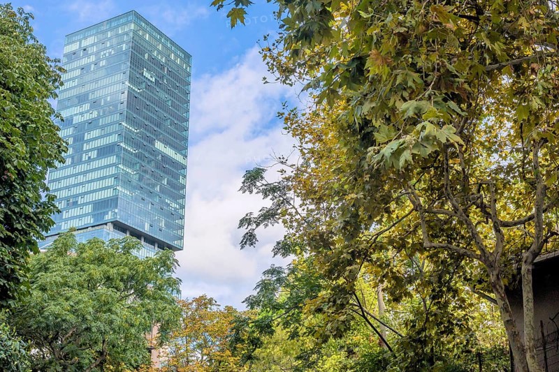 Square building with glass window facade in Istanbul, Turkiye