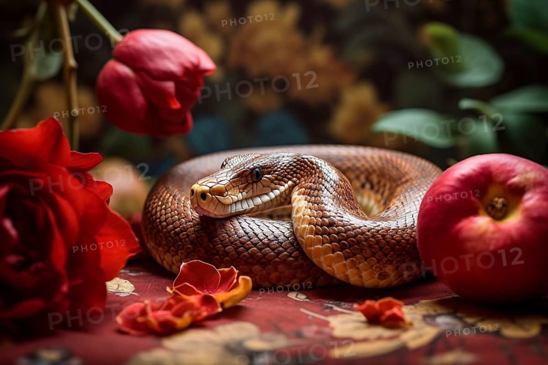 Snake with apple. KI generiert, generiert AI generated