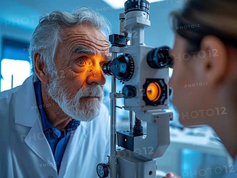 Examination at the ophthalmologist, prevention of poor eyesight, cataracts, blindness, retinal detachments, glasses AI generated