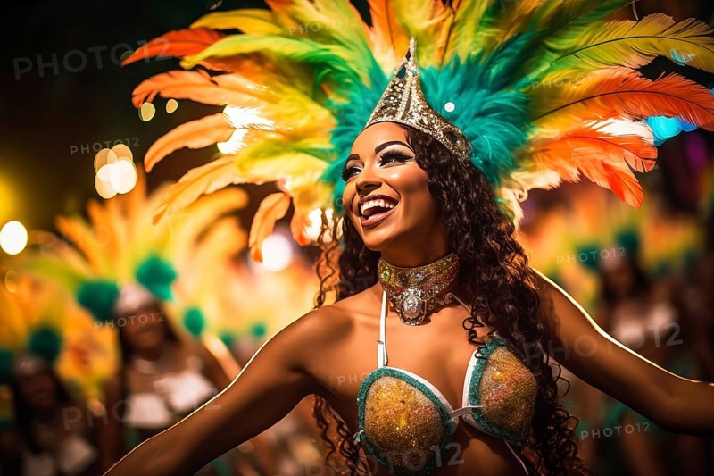 Captivating image capturing the essence of the Rio Carnival, showcasing a dancer adorned in an elaborate, vibrant costume, embodying the spirit and energy of this iconic festival, AI generated