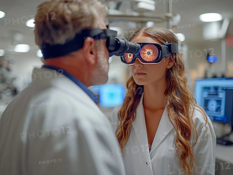 Examination at the ophthalmologist, prevention of poor eyesight, cataracts, blindness, retinal detachments, glasses AI generated