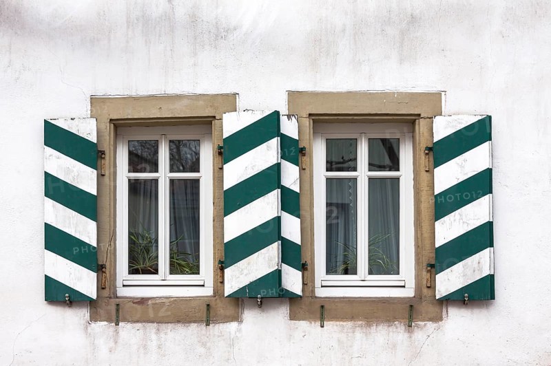 Window with striped shutters, Southern Palatinate, Rhineland-Palatinate, Germany, Europe