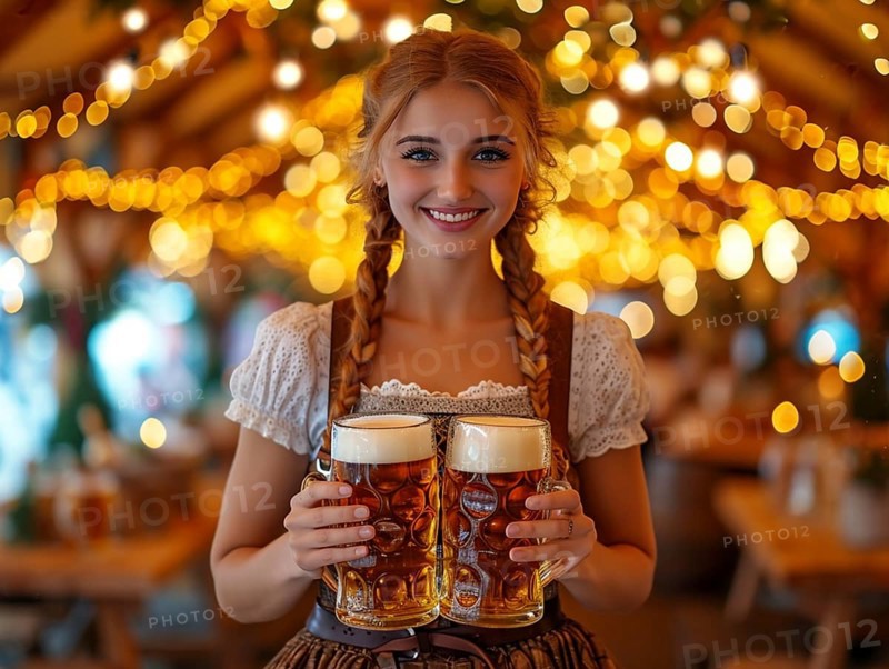 Oktoberfest, beer garden celebrations in the beer tent, AI generated