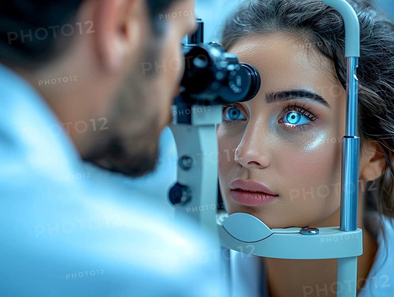Examination at the ophthalmologist, prevention of poor eyesight, cataracts, blindness, retinal detachments, glasses AI generated