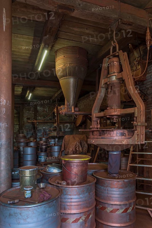 Bronze powder production room with filling plant in a metal powder mill, founded around 1900, Igensdorf, Upper Franconia, Bavaria, Germany, metal, factory, Europe