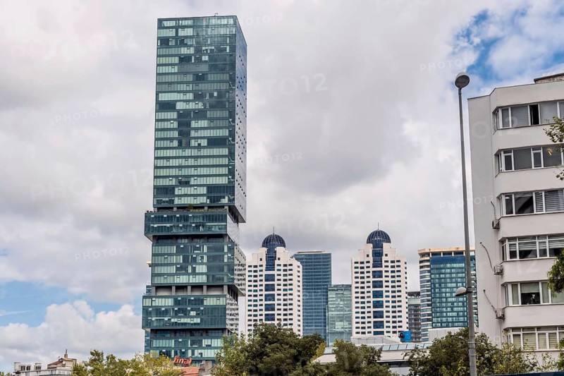 Square building with glass window facade in Istanbul, Turkiye