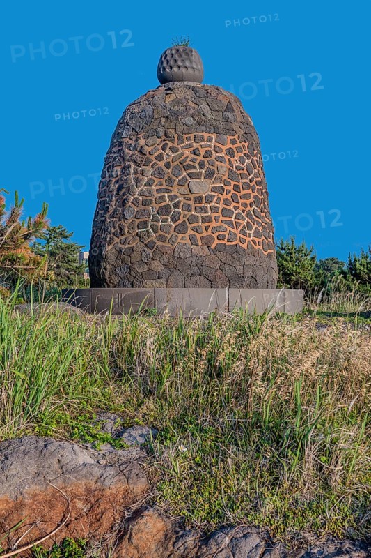 Ancient star chart and compass made of volcanic stone in park on Jeju Island, South Korea, Asia