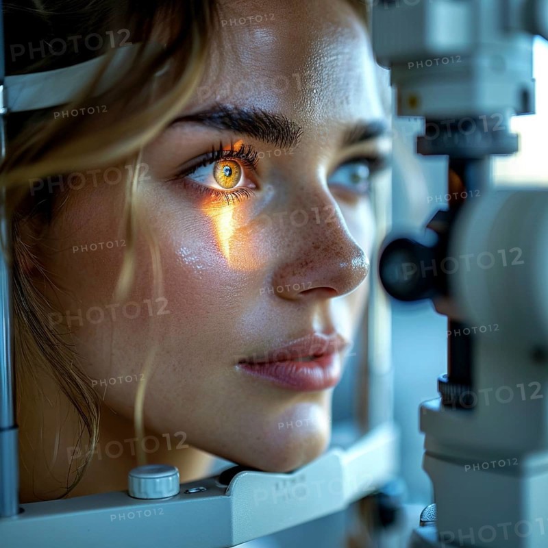 Examination at the ophthalmologist, prevention of poor eyesight, cataracts, blindness, retinal detachments, glasses AI generated