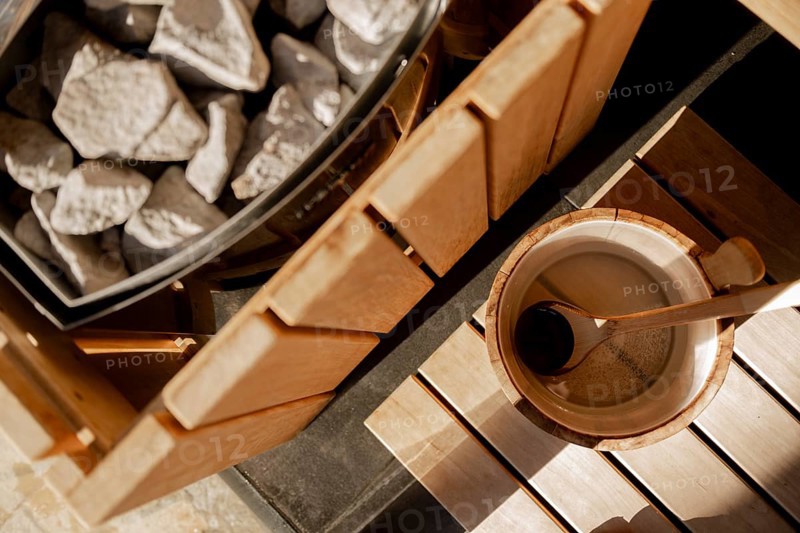 Wooden tub in the sauna