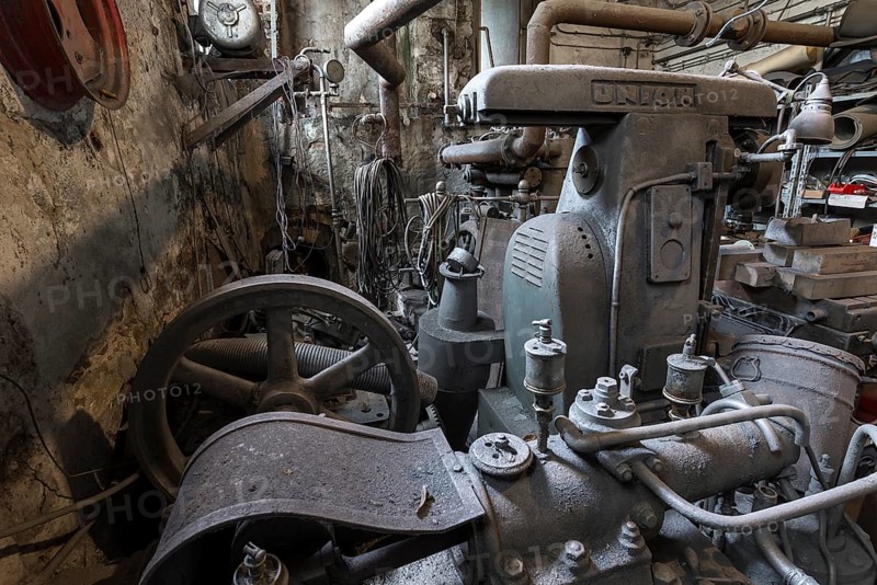 Engine room of a metal powder mill, founded around 1900, Igensdorf, Upper Franconia, Bavaria, Germany, Europe
