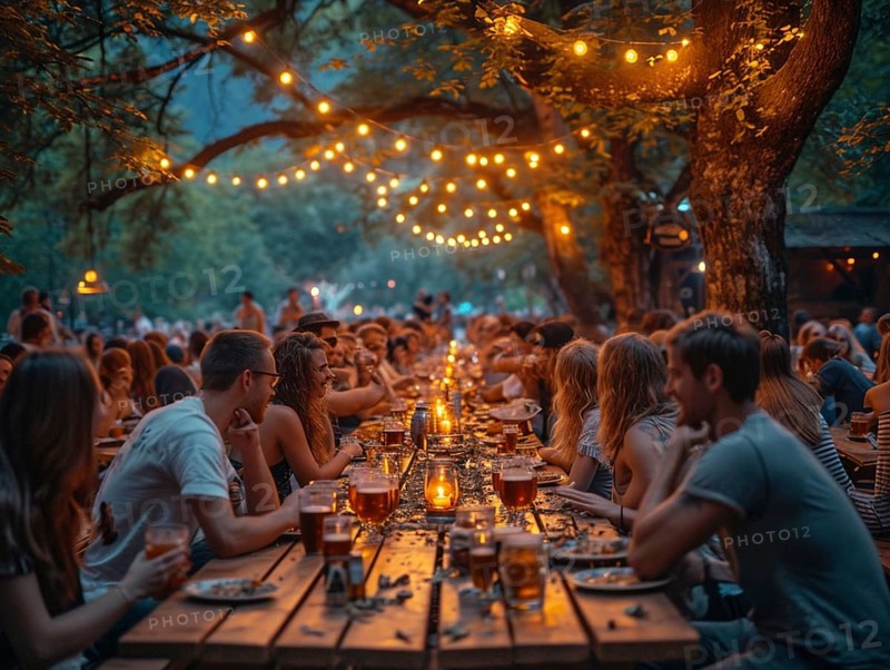 Oktoberfest, beer garden celebrations in the beer tent, AI generated