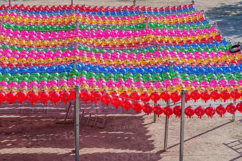 Oriental paper lanterns in vivid colors at Buddhist temple in Gimje-si, South Korea, Asia