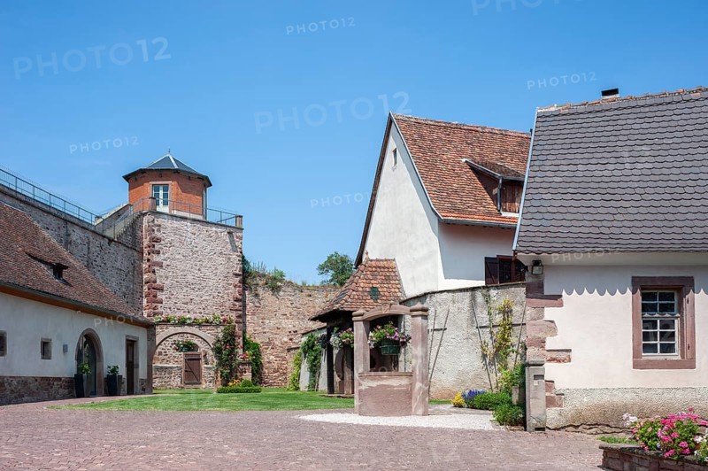 Historic municipal wine press and former town wall, Westhoffen, Alsace, France, Europe