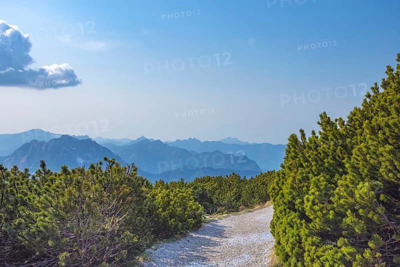 Amazing mountains panorama from 5 Fingers viewing platform in the shape of a hand with five fingers on Mount Krippenstein in the Dachstein Mountains of Upper Austria, Salzkammergut region, Austria, Europe