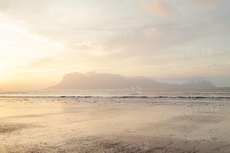 Bako national park, sea sandy beach, overcast, cloudy sunset, sky and sea, low tide. Vacation, travel, tropics concept, no people, Malaysia, Kuching, Asia