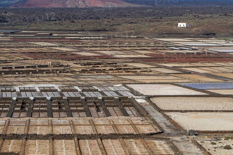 Sea salt extraction, Janubio salt works, Salinas de Janubio, Lanzarote, Canary Islands, Spain, Europe