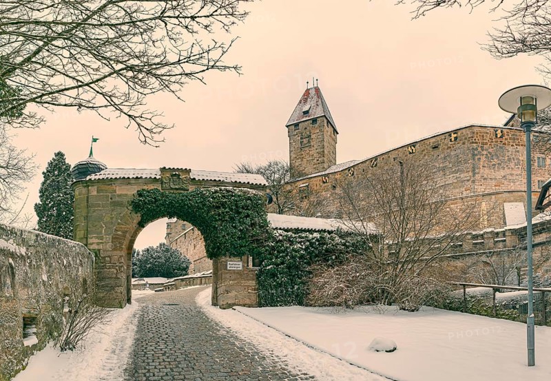 Veste Cobur in the snow, Coburg, Bavaria, Germany, Europe