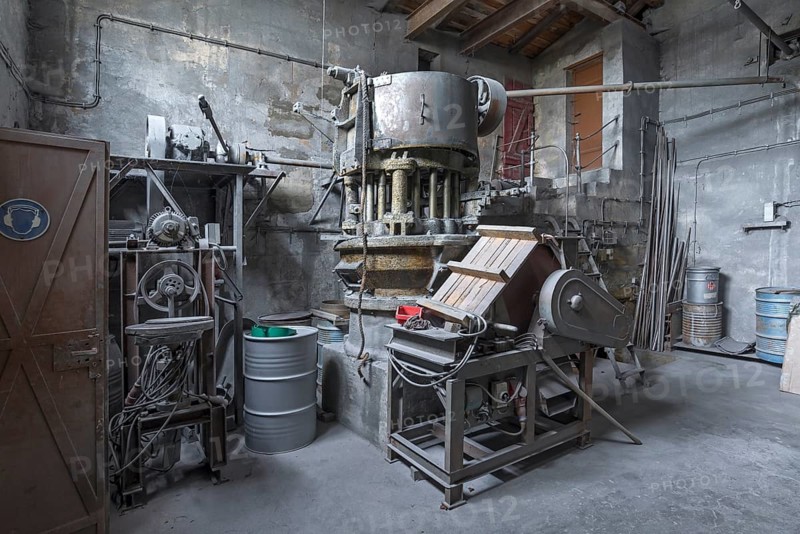 Zinc powder production room in a metal powder mill, founded around 1900, Igensdorf, Upper Franconia, Bavaria, Germany, Europe