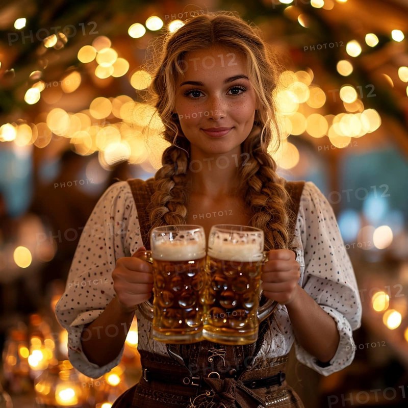 Oktoberfest, beer garden celebrations in the beer tent, AI generated