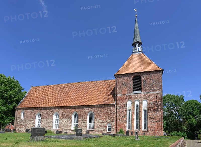 Exterior view of the Evangelical Reformed Church of Krummhoern-Rysum, Germany, Europe