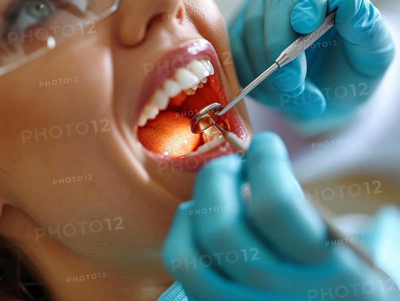 A patient is treated in a dental practice by a dentist, AI generated