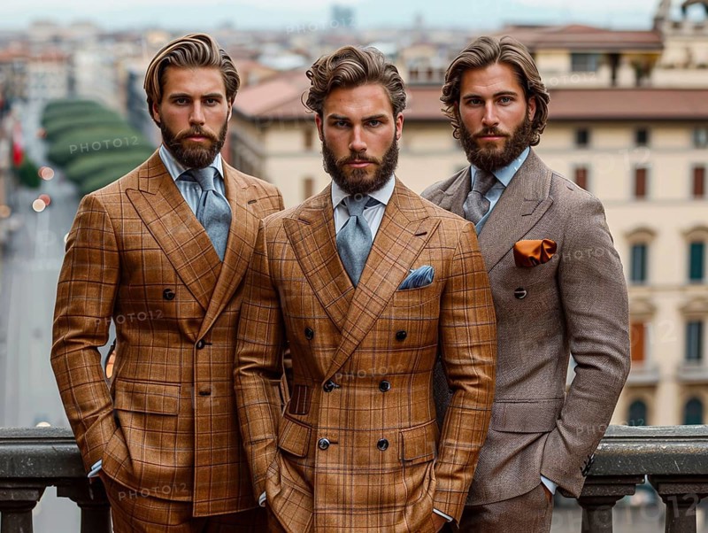 Fashion in Italy, men and women posing with new trendy fashion generated in Milan, AI generated